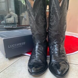 Lucchese Black Embossed Ostrich Boots